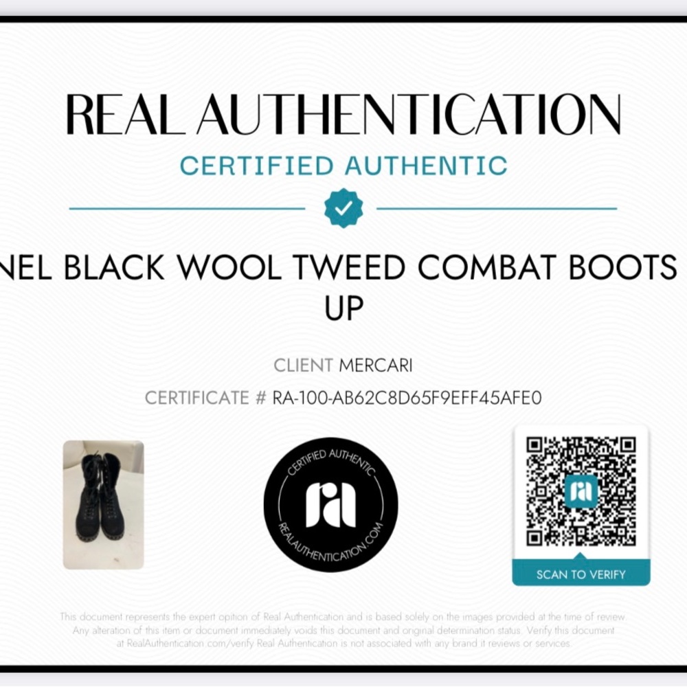 Chanel black wool tweed combat boots chain detail with certificate of authentic - Picture 16 of 16